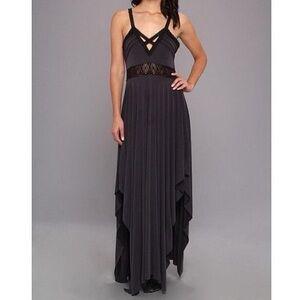 Free People Bonita Back Black Grey Whimsigoth Maxi Dress Women’s Size Small